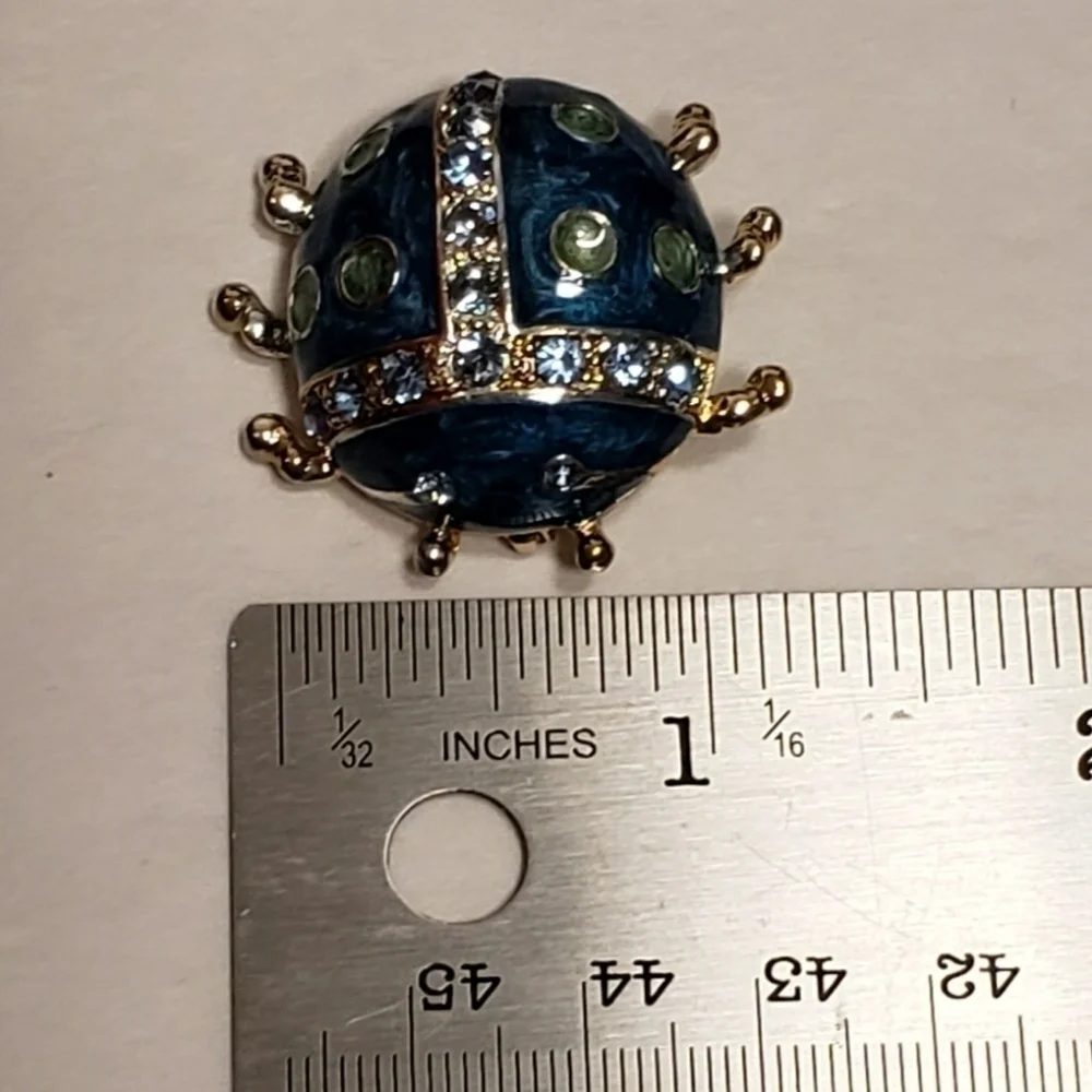 Enamel & Rhinestone Beetle Bug Cute Brooch Pin Teal
